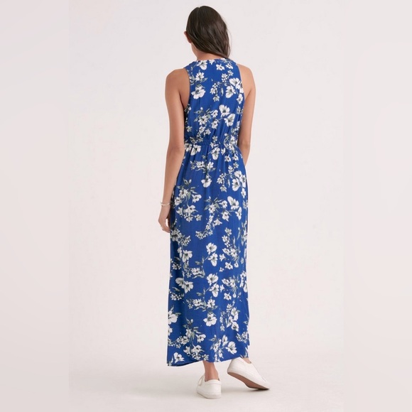 Lucky Brand Dress Small Blue White Floral Button Up Sleeveless - Picture 5 of 8